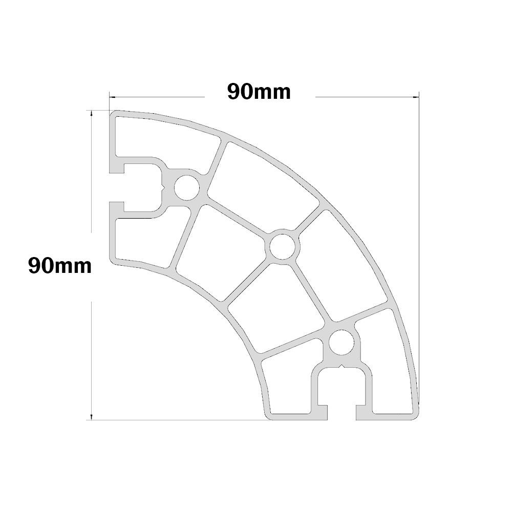 10-9090RC-0-2000MM MODULAR SOLUTIONS EXTRUDED PROFILE<br>90MM X 90MM ROUND CORNER, CUT TO THE LENGTH OF 2000 MM